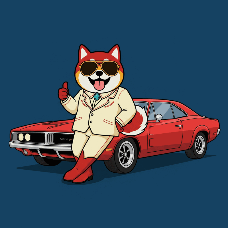 Gasolinu leaning on a red 1970 Dodge Charger.